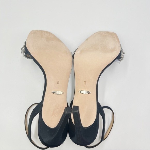Badgley Mischka Size 6 Rider Black Satin Jeweled‎ Dress Sandals Heels Shoes - Picture 9 of 14